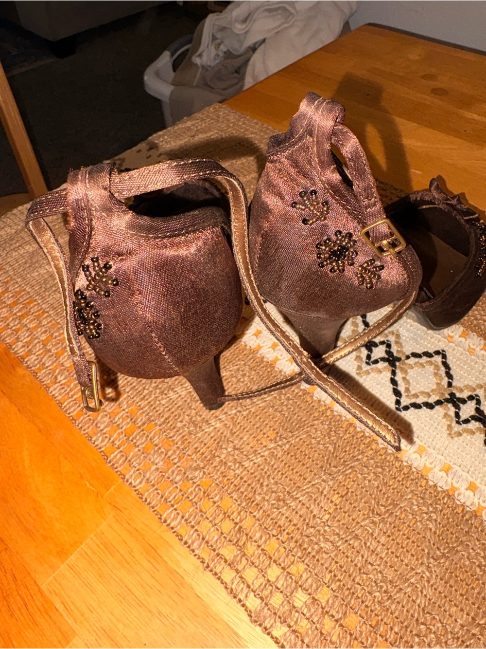 Vintage 1990s Delicious Brown Beaded Peep-Toe High Heels - Picture 5 of 7